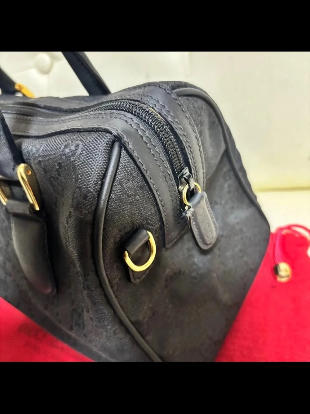 Gucci Black GG Canvas Top-Handle Shoulder Bag
